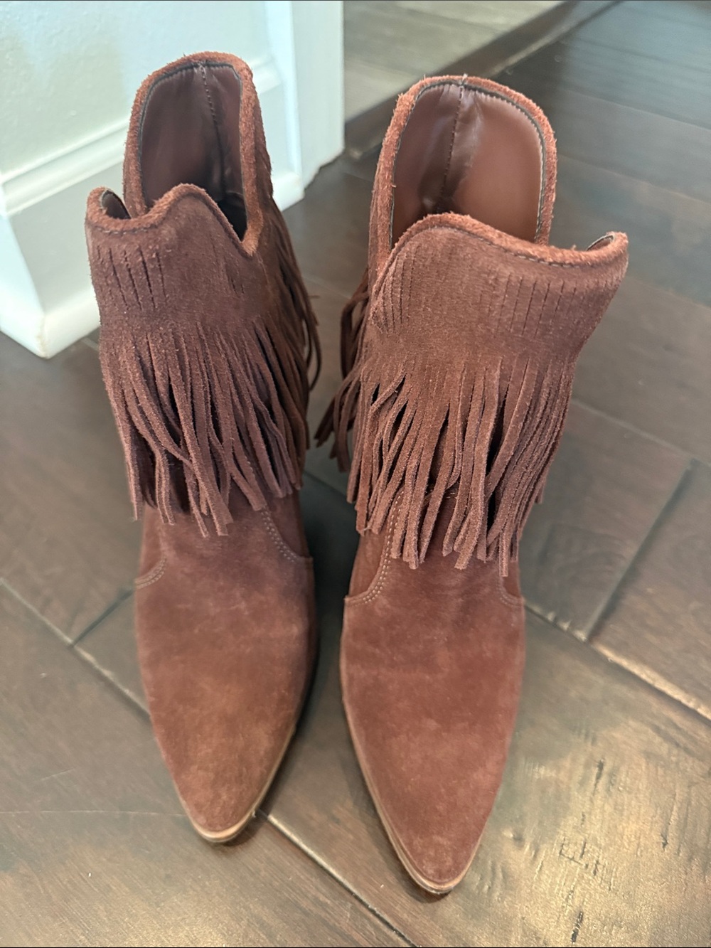 ANTONIO MELANI Brown Suede Fringe Ankle Boots